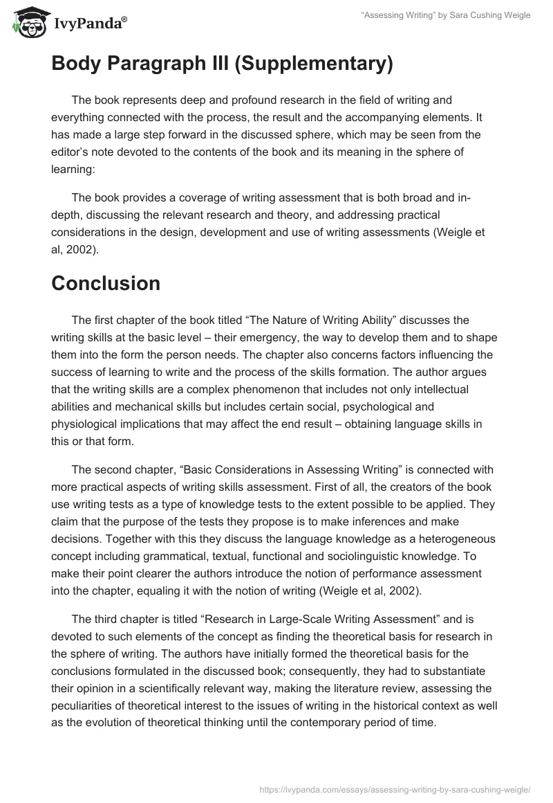“Assessing Writing” by Sara Cushing Weigle. Page 2