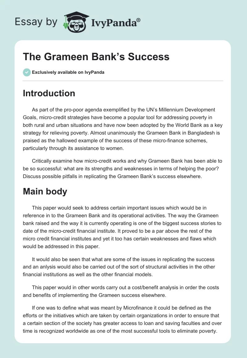 The Grameen Bank’s Success. Page 1