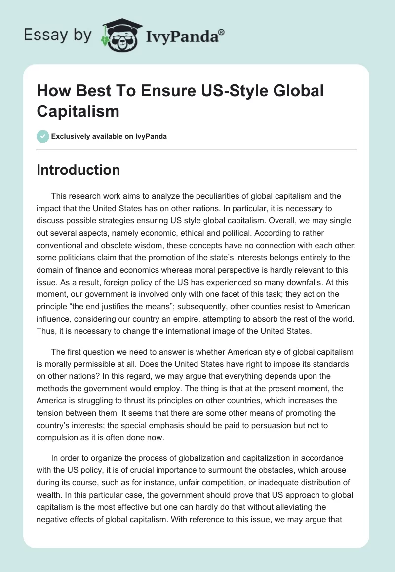 How Best To Ensure US-Style Global Capitalism. Page 1