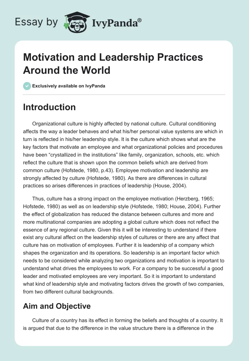 Motivation and Leadership Practices Around the World. Page 1