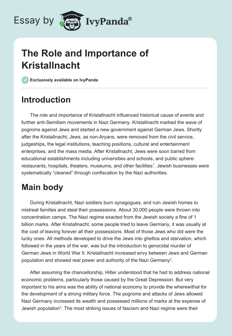 The Role and Importance of Kristallnacht. Page 1
