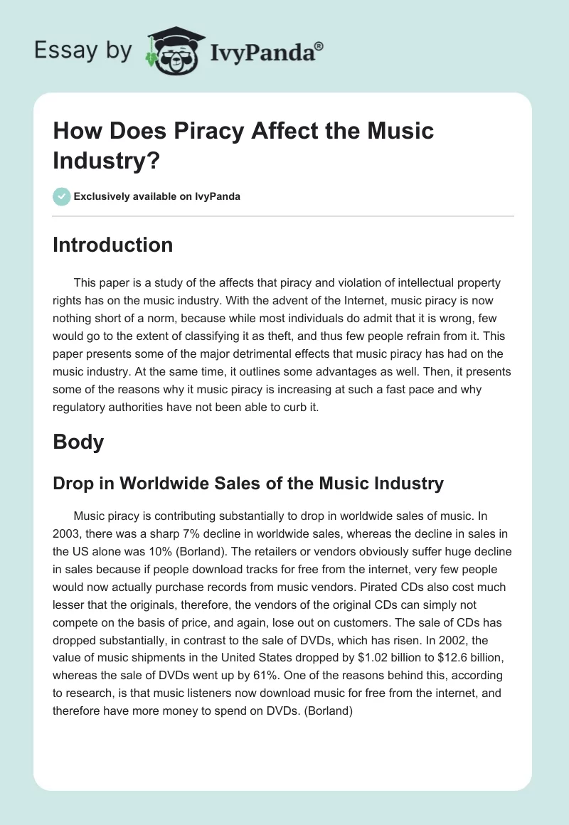 How Does Piracy Affect the Music Industry?. Page 1