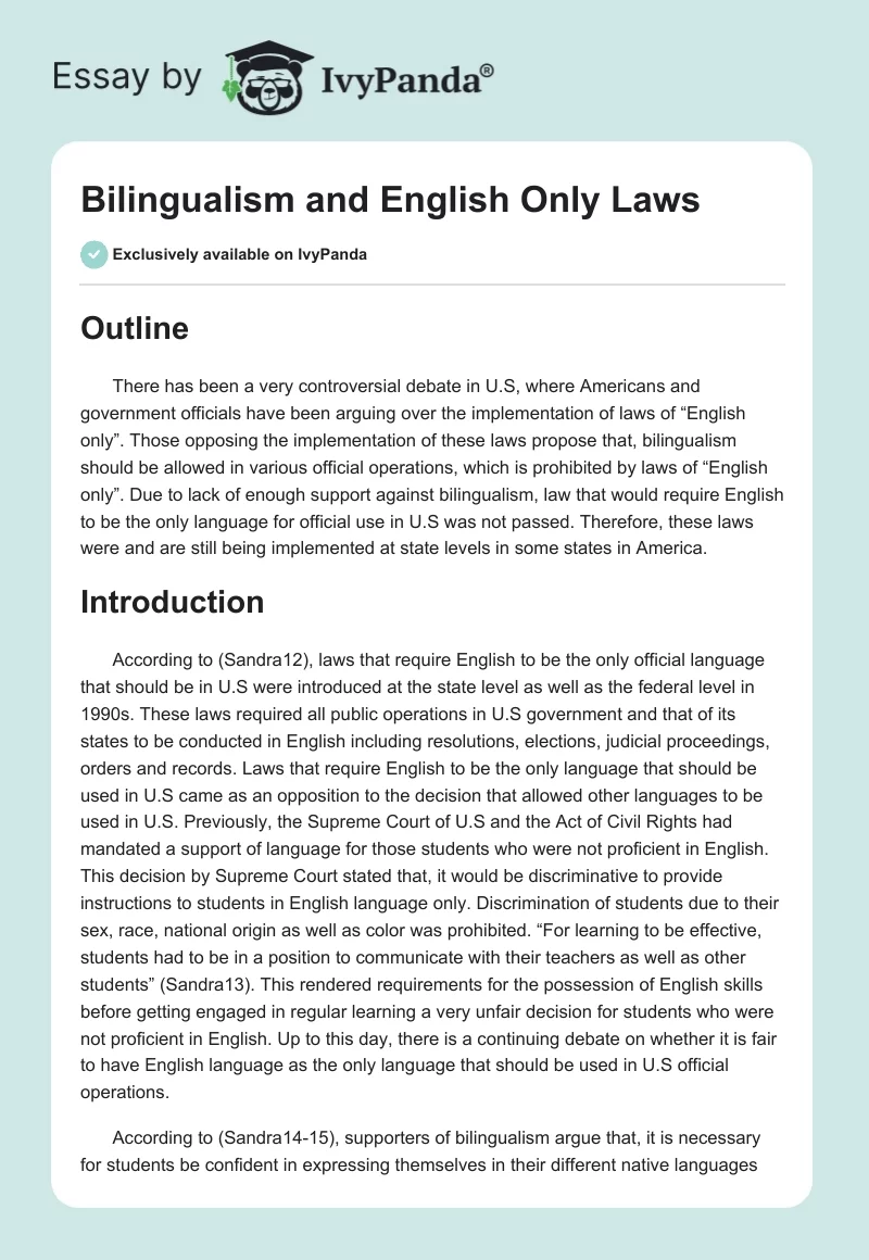Bilingualism and English Only Laws. Page 1