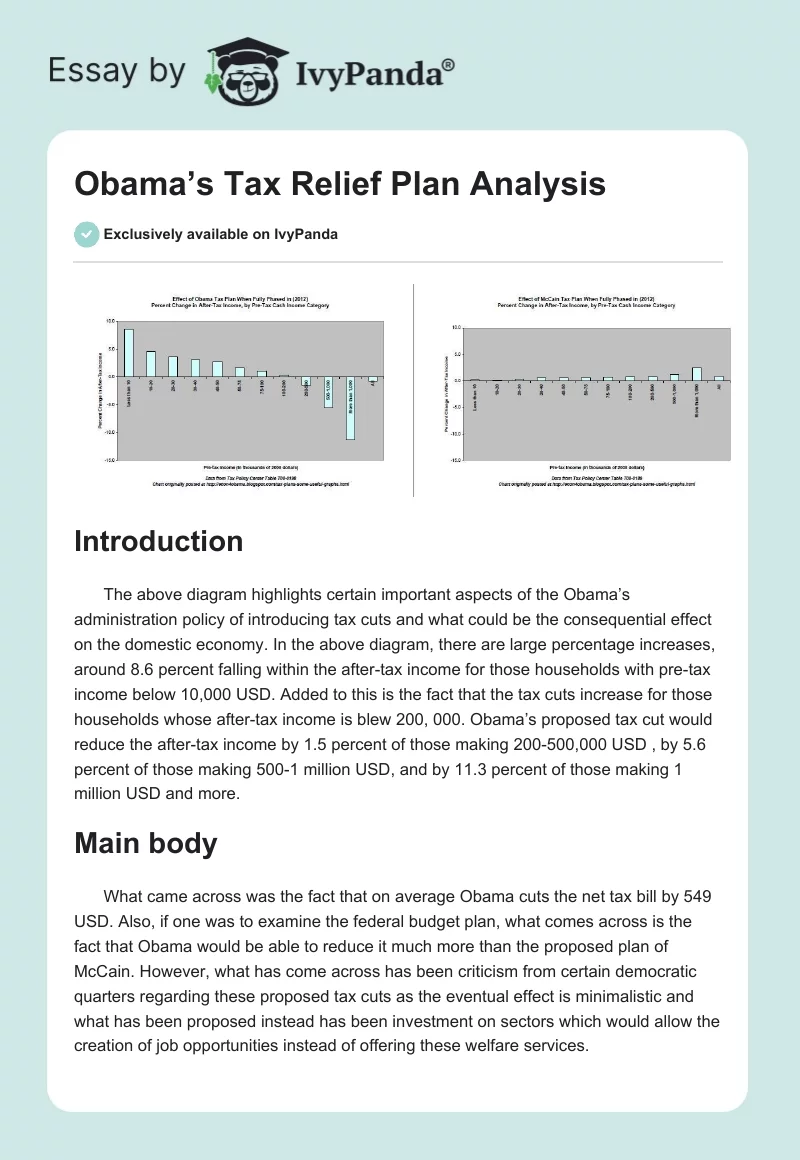 Obama’s Tax Relief Plan Analysis. Page 1