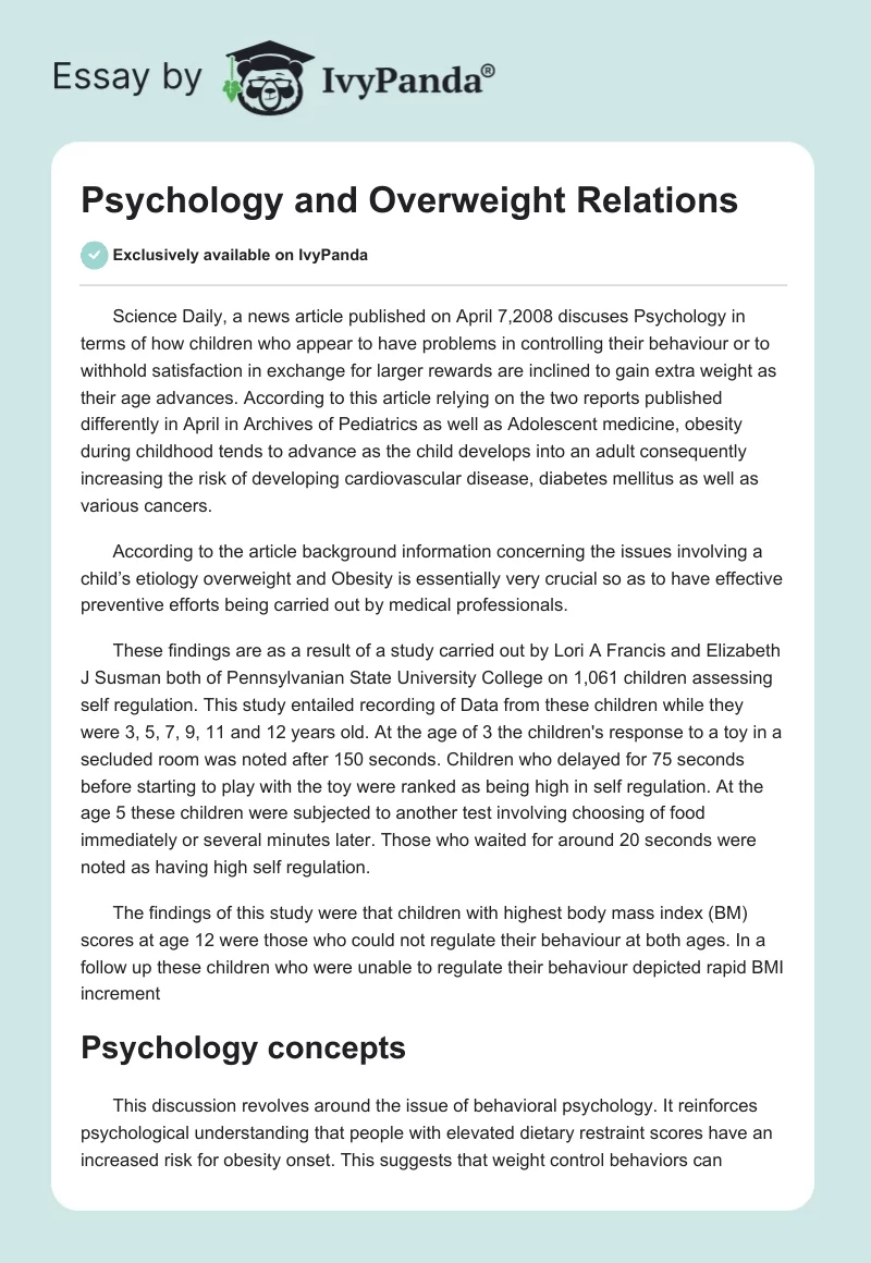 Psychology and Overweight Relations. Page 1