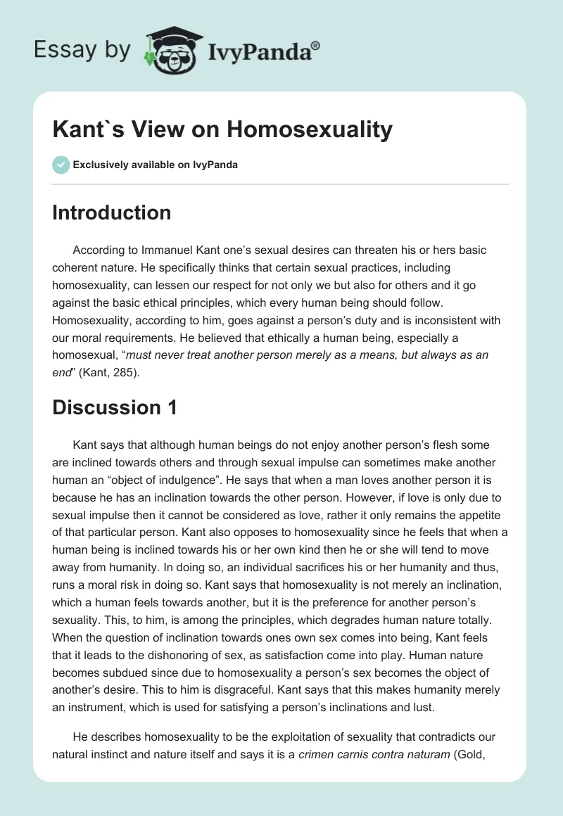 Kant`s View on Homosexuality. Page 1