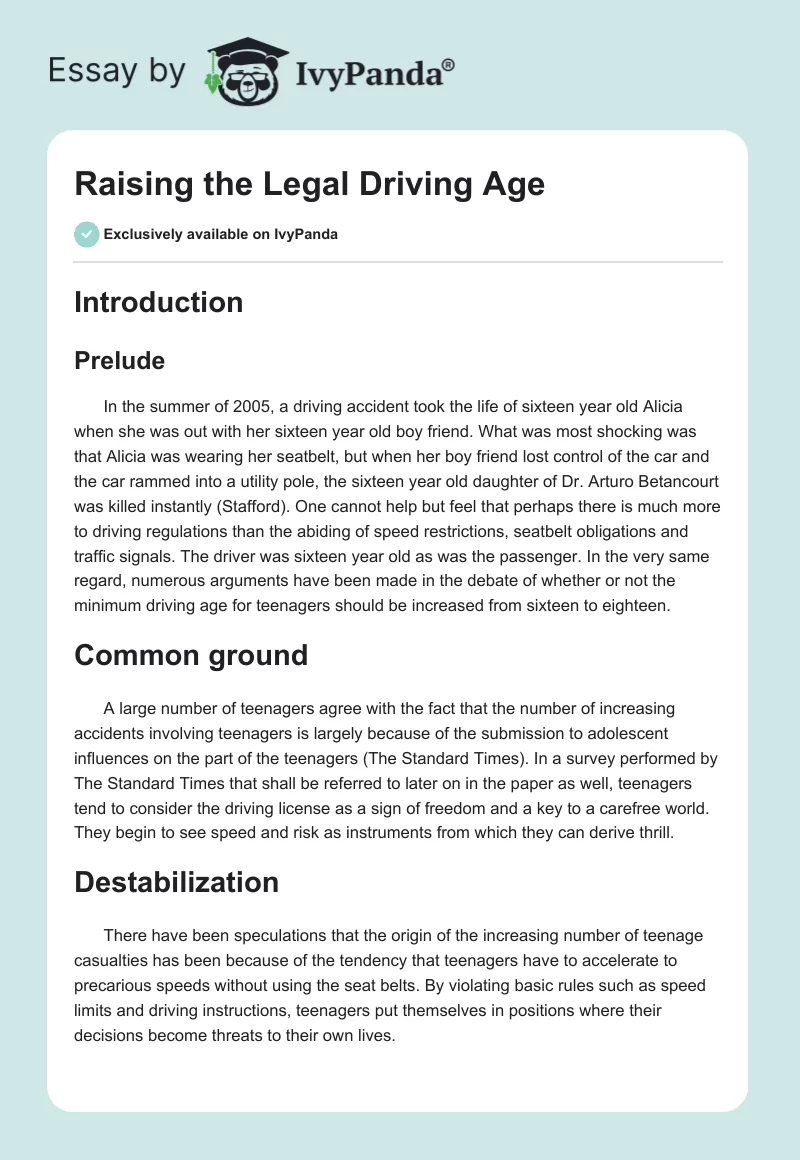 Raising the Legal Driving Age. Page 1