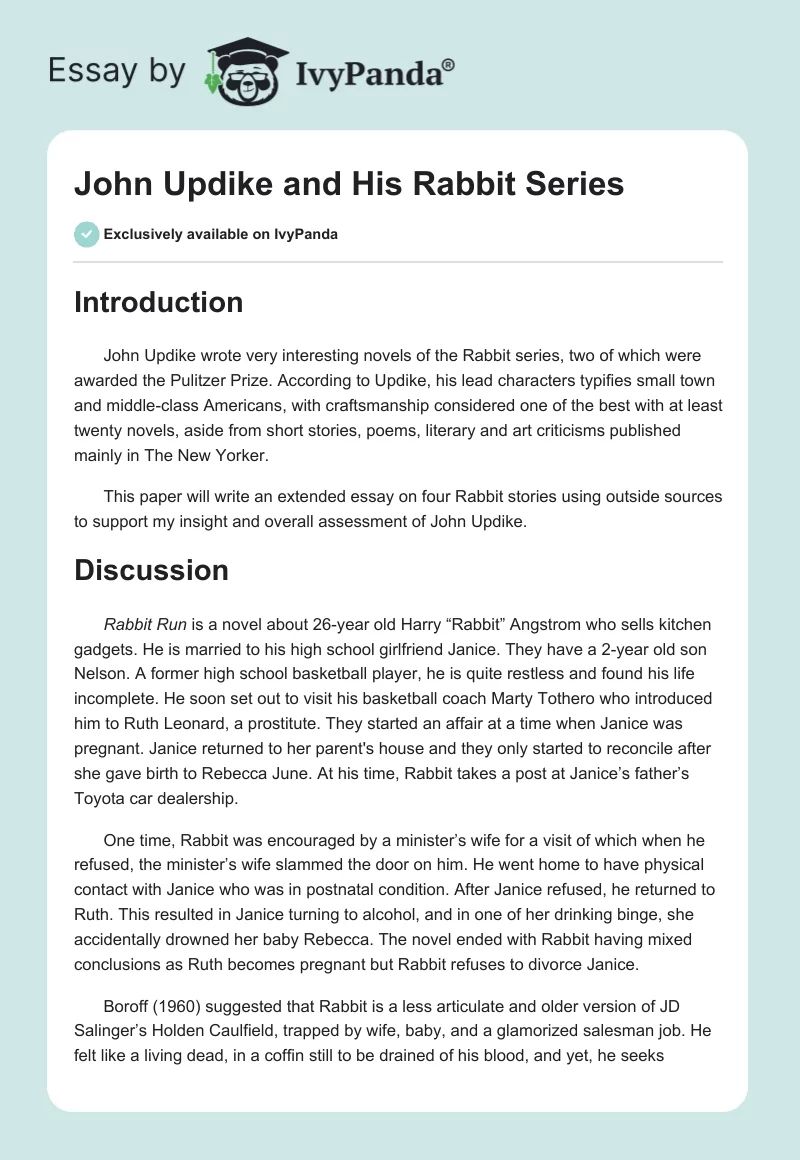 John Updike and His Rabbit Series. Page 1