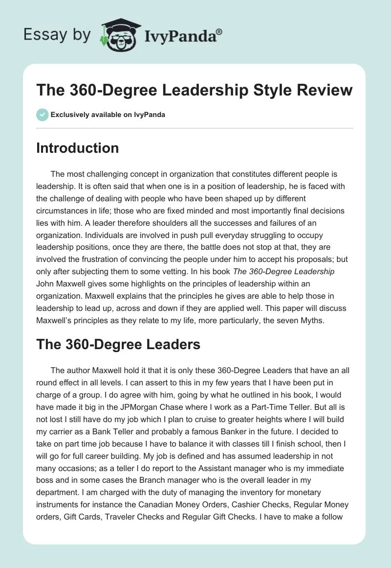 The 360-Degree Leadership Style Review. Page 1