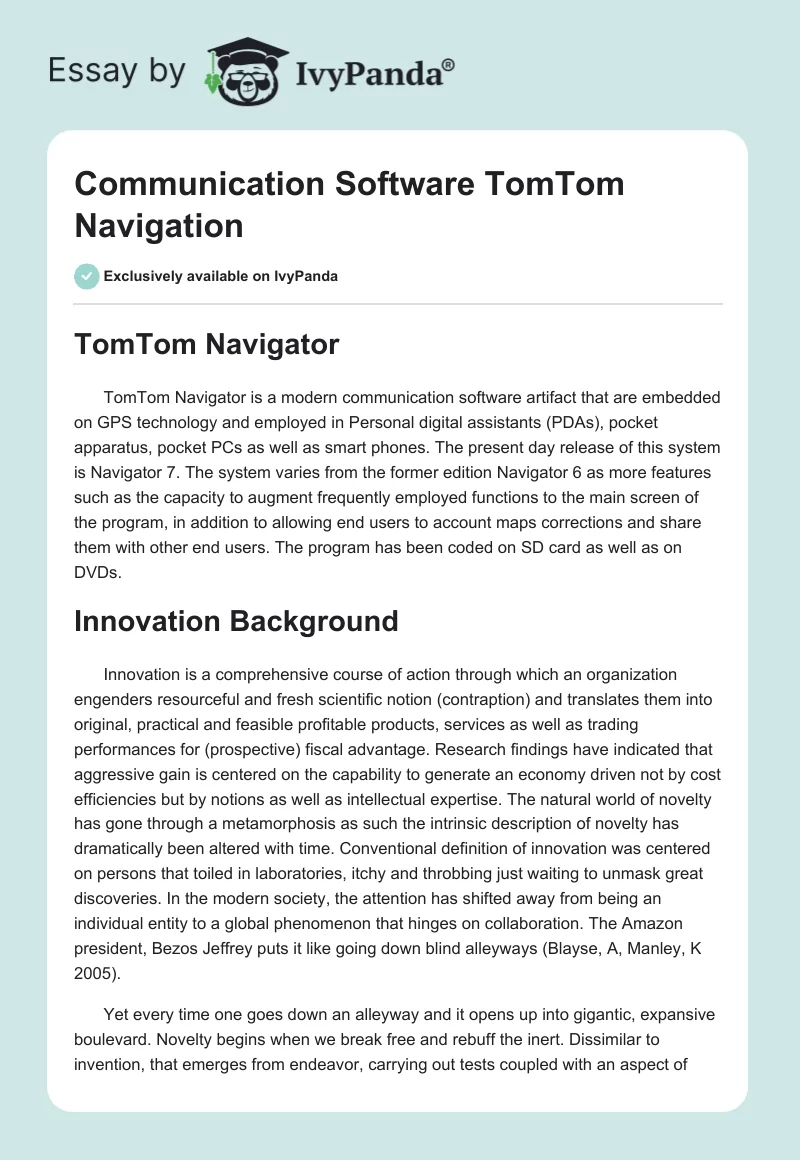 Communication Software "TomTom Navigation". Page 1