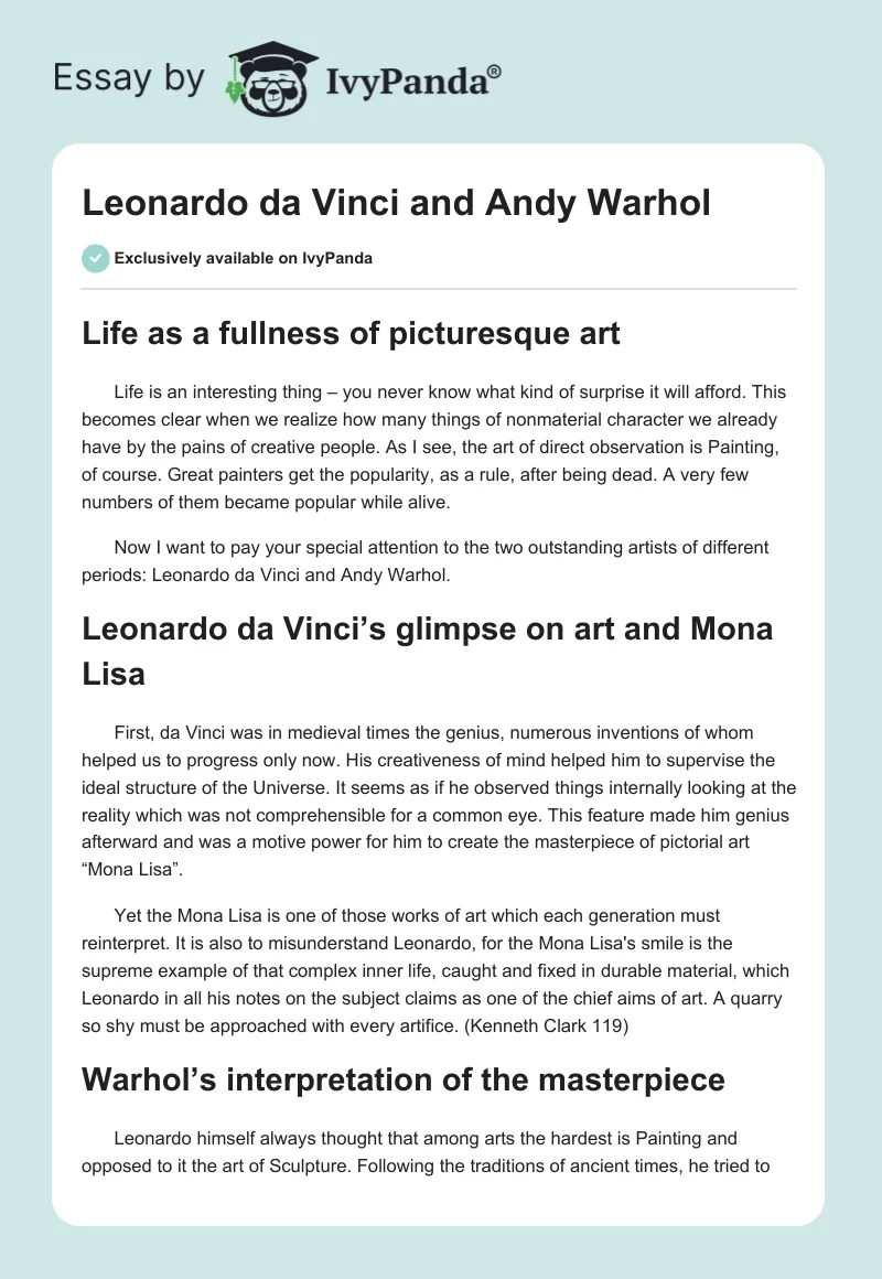 Leonardo da Vinci and Andy Warhol. Page 1