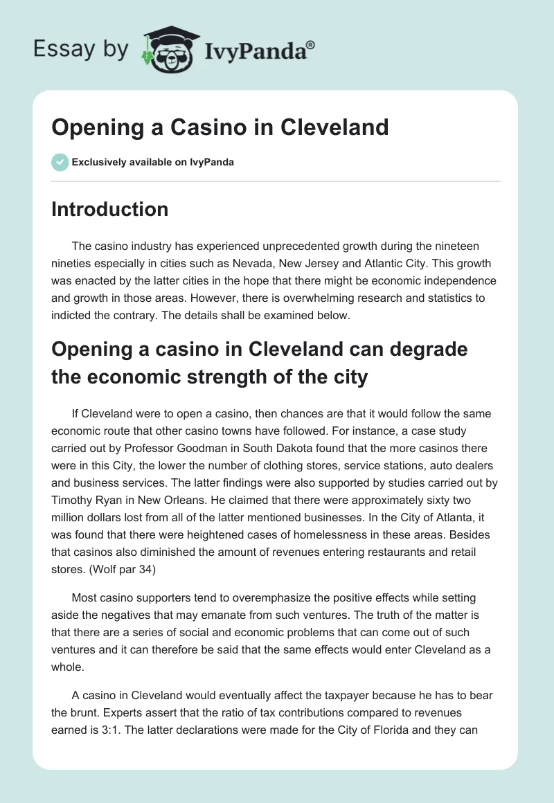 Opening a Casino in Cleveland. Page 1