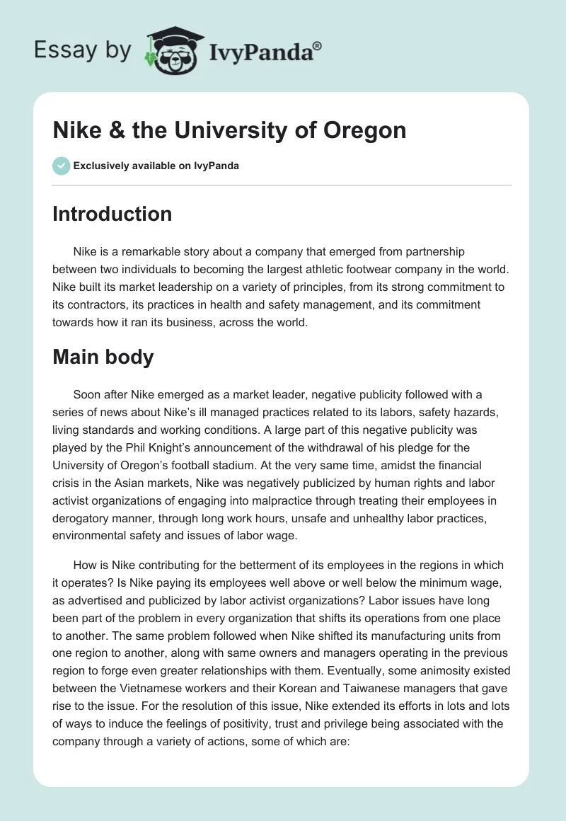Nike & the University of Oregon. Page 1