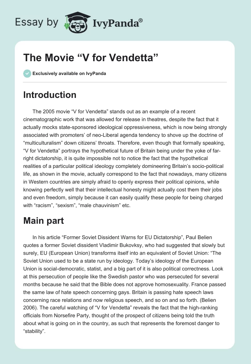The Movie “V for Vendetta”. Page 1