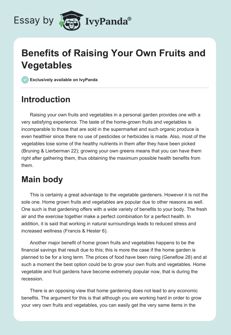 Benefits of Raising Your Own Fruits and Vegetables. Page 1