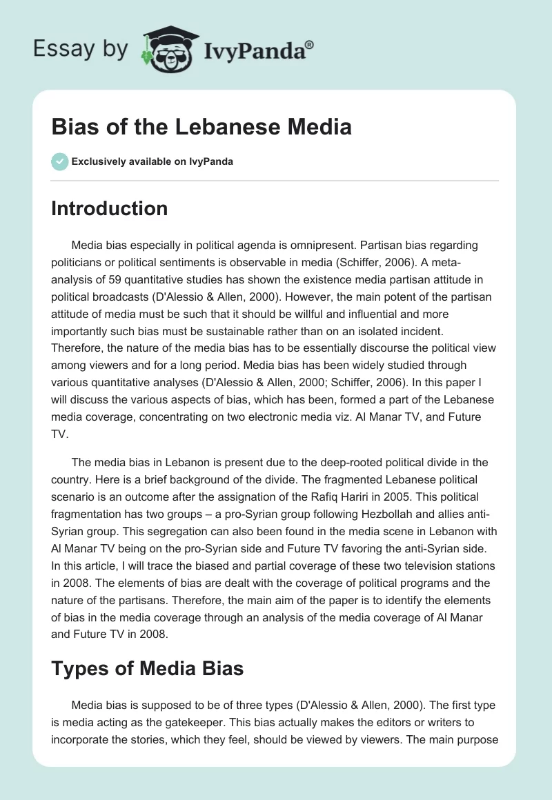 Bias of the Lebanese Media. Page 1
