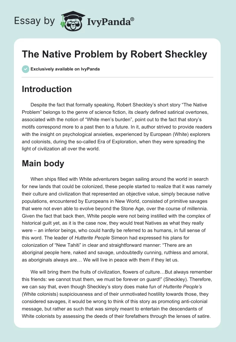 "The Native Problem" by Robert Sheckley. Page 1