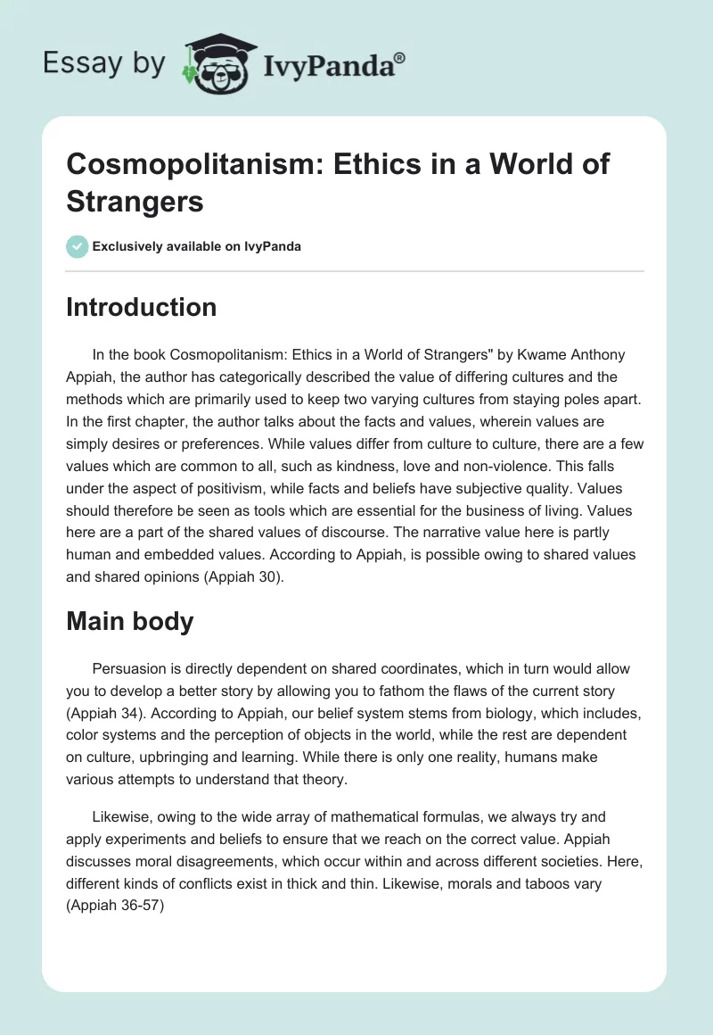 Cosmopolitanism: Ethics in a World of Strangers. Page 1