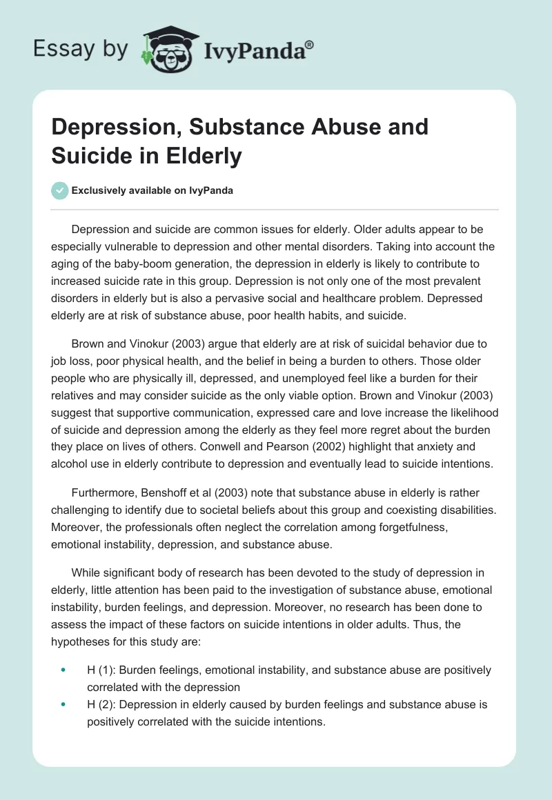 Depression, Substance Abuse and Suicide in Elderly. Page 1