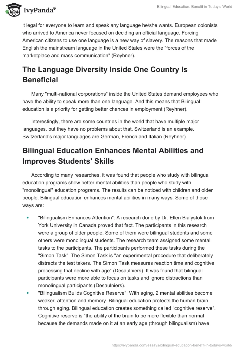 Bilingual Education: Benefit in Today’s World. Page 2