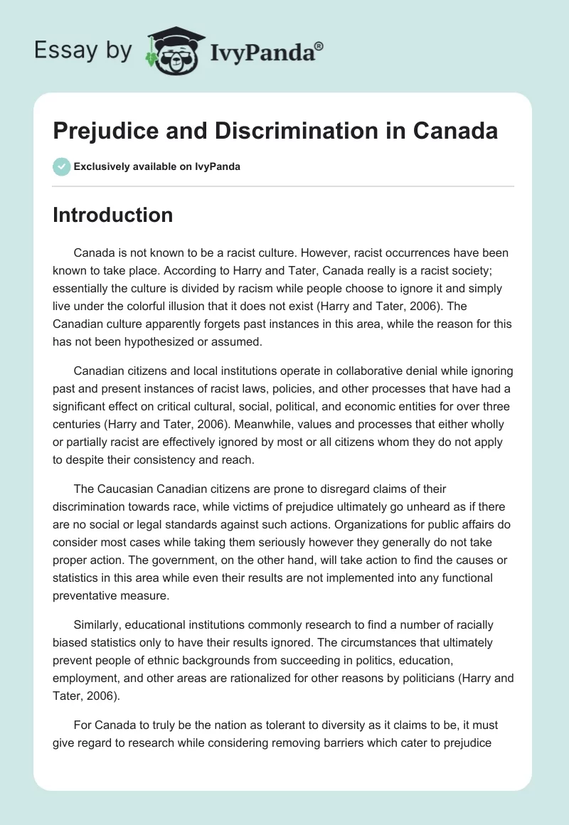 Prejudice and Discrimination in Canada. Page 1