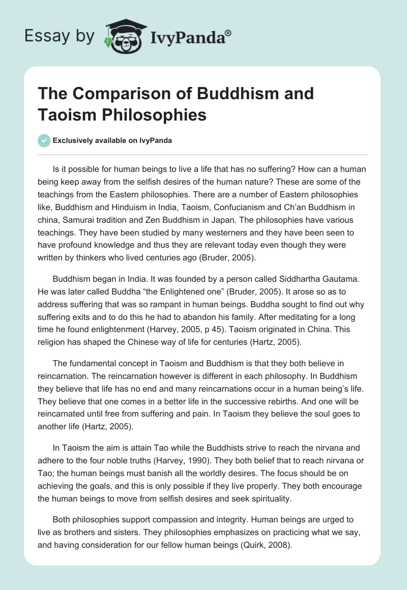 The Comparison of Buddhism and Taoism Philosophies. Page 1