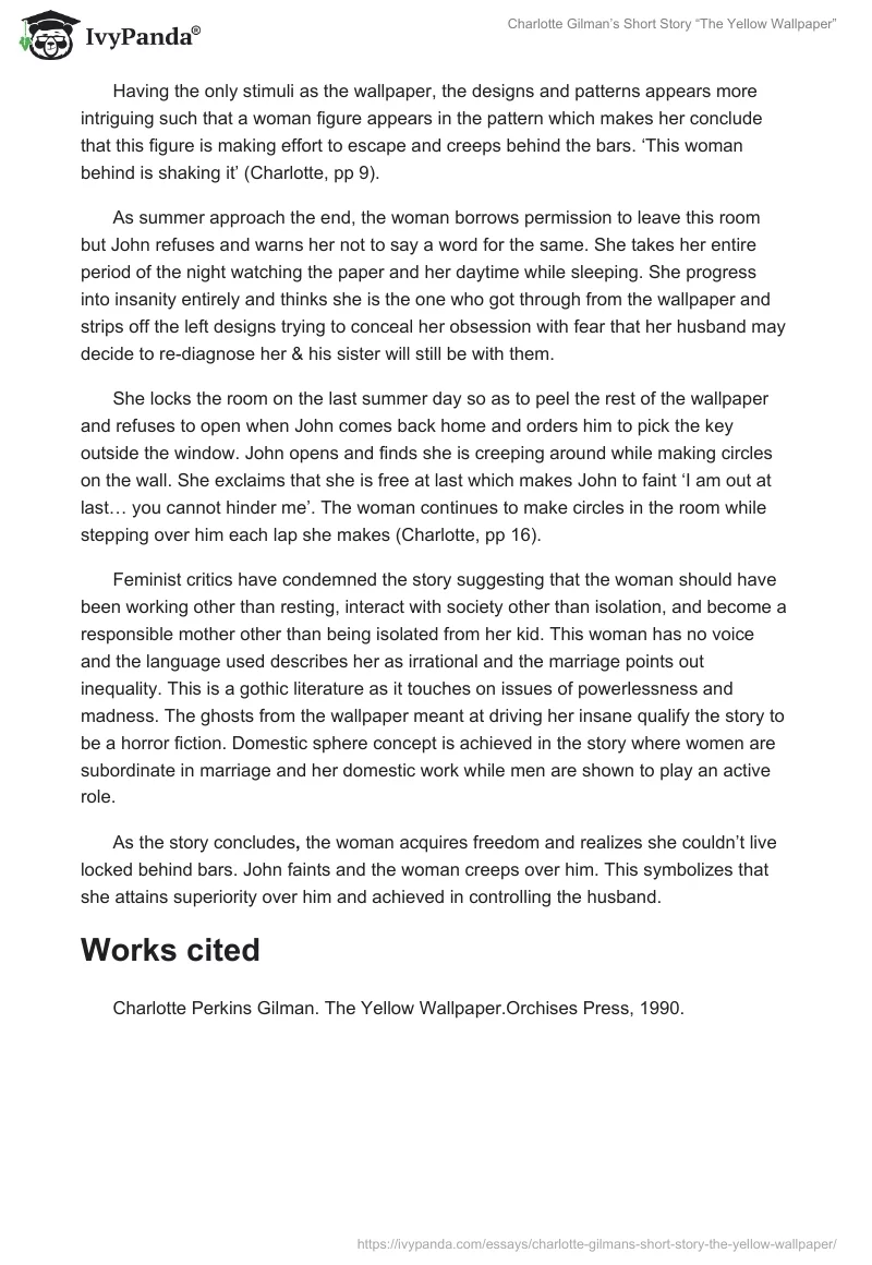 Charlotte Gilman’s Short Story “The Yellow Wallpaper”. Page 2