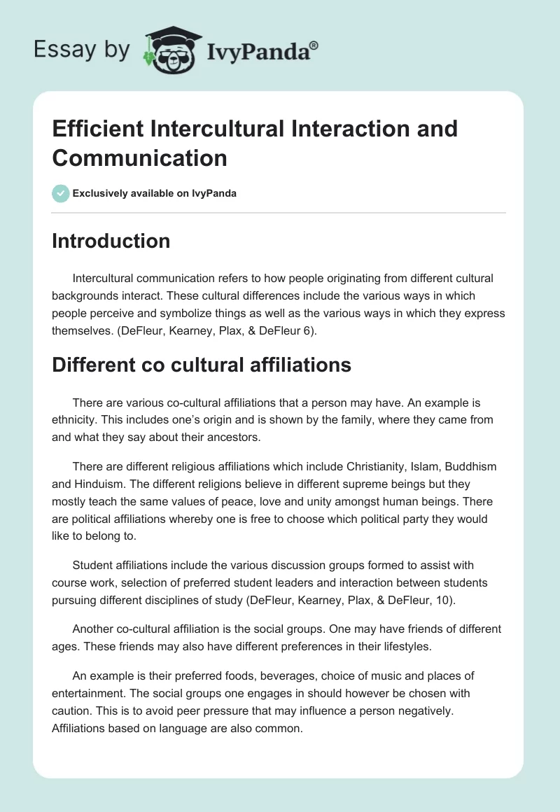 Efficient Intercultural Interaction and Communication. Page 1