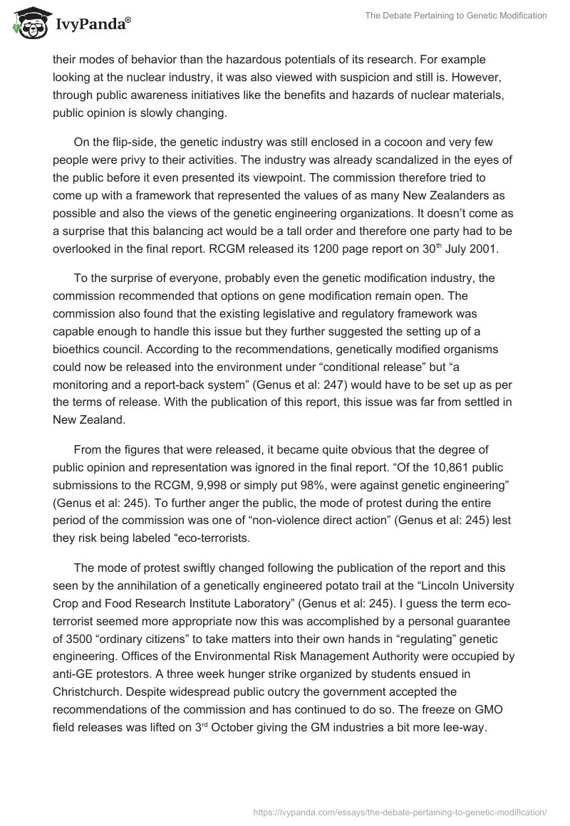 The Debate Pertaining to Genetic Modification. Page 3