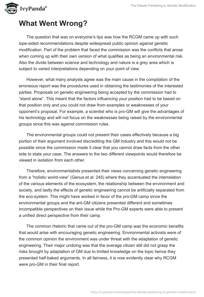 The Debate Pertaining to Genetic Modification. Page 4