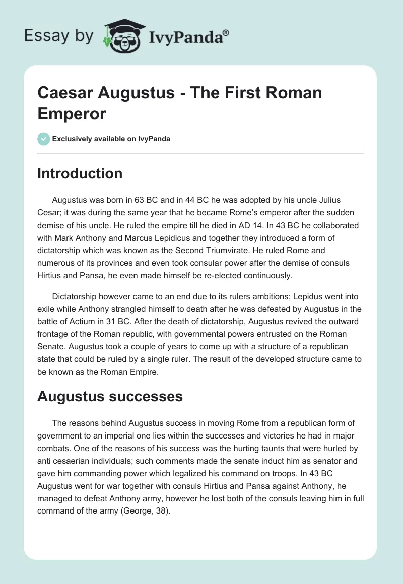 Caesar Augustus - The First Roman Emperor. Page 1