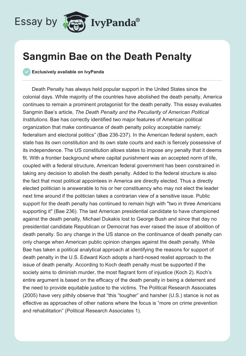 Sangmin Bae on the Death Penalty. Page 1