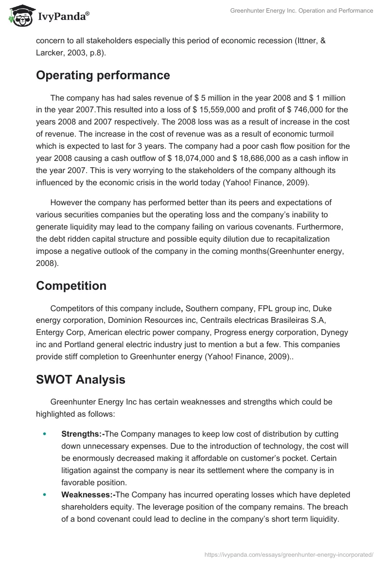 Greenhunter Energy Inc. Operation and Performance. Page 2