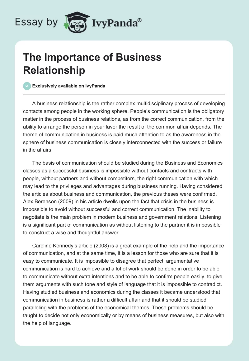 The Importance of Business Relationship. Page 1