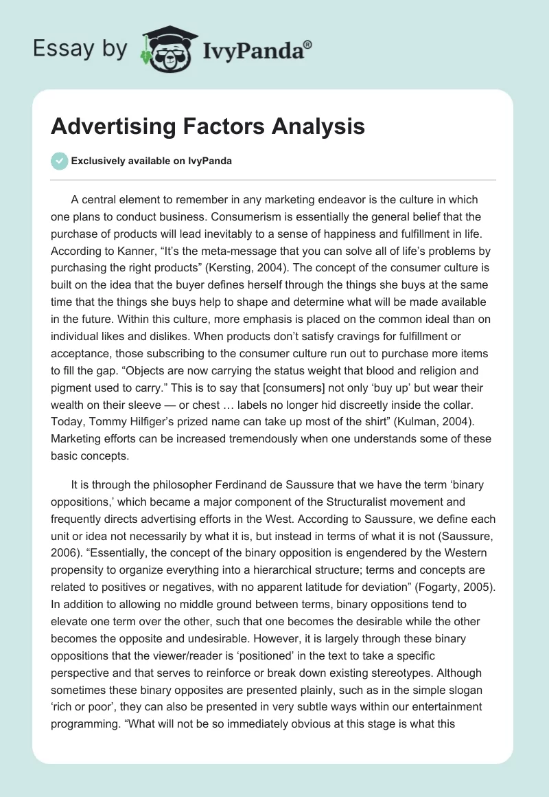 Advertising Factors Analysis. Page 1