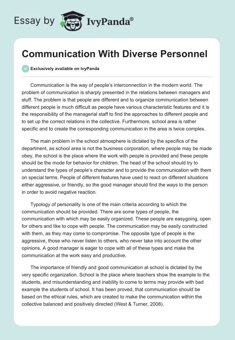 Communication With Diverse Personnel. Page 1