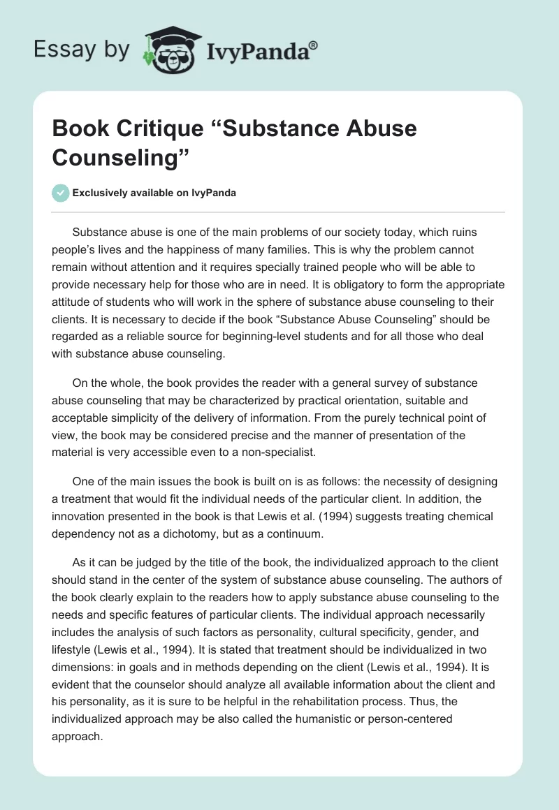 Book Critique “Substance Abuse Counseling”. Page 1