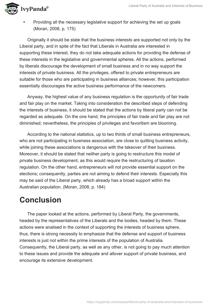 Liberal Party of Australia and Interests of Business. Page 4