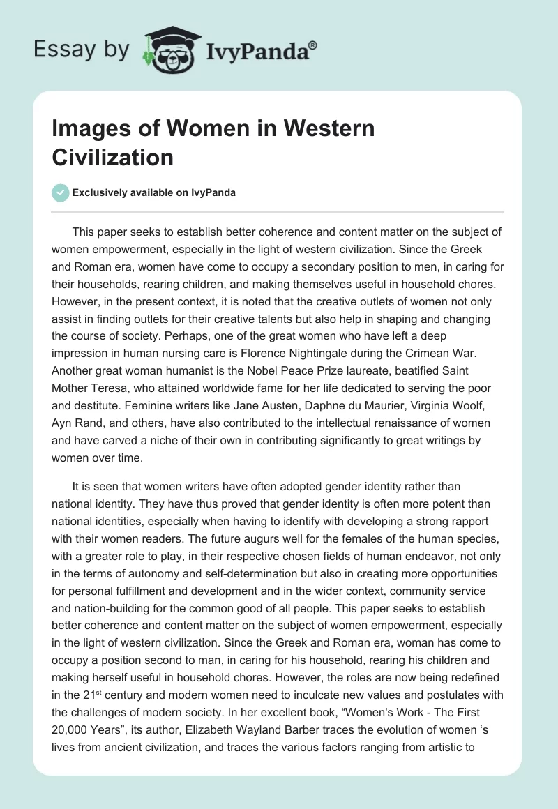 Images of Women in Western Civilization. Page 1