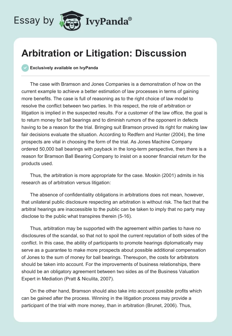 Arbitration or Litigation: Discussion. Page 1