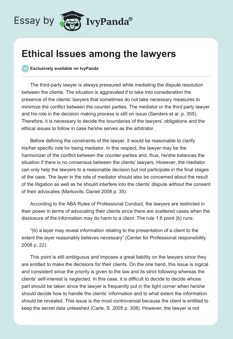 Ethical Issues among the lawyers. Page 1