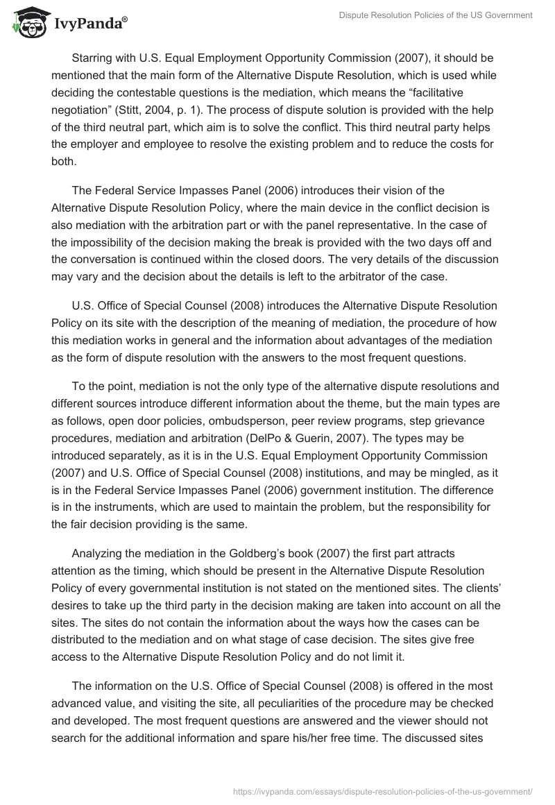Dispute Resolution Policies of the US Government. Page 2
