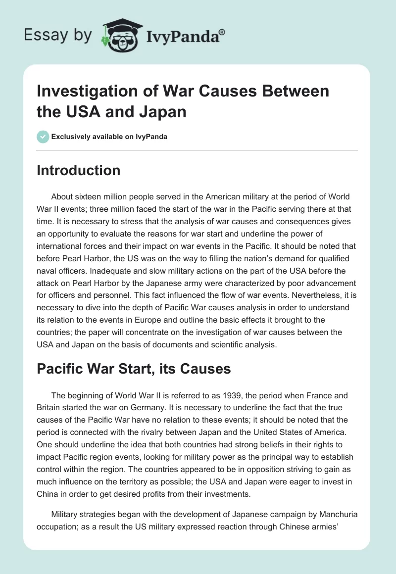 Investigation of War Causes Between the USA and Japan. Page 1