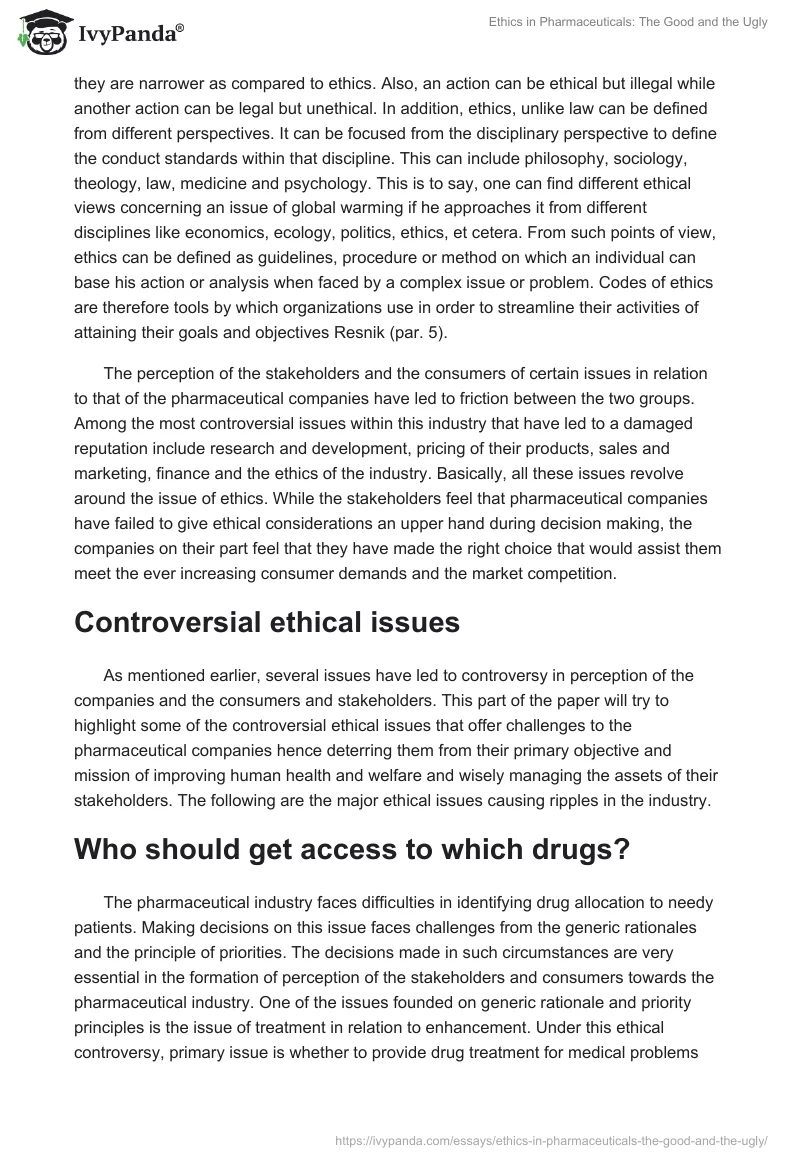 Ethics in Pharmaceuticals: The Good and the Ugly. Page 2