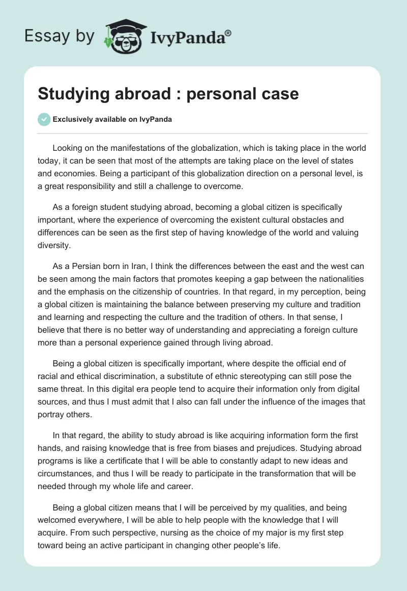 Studying abroad : personal case. Page 1