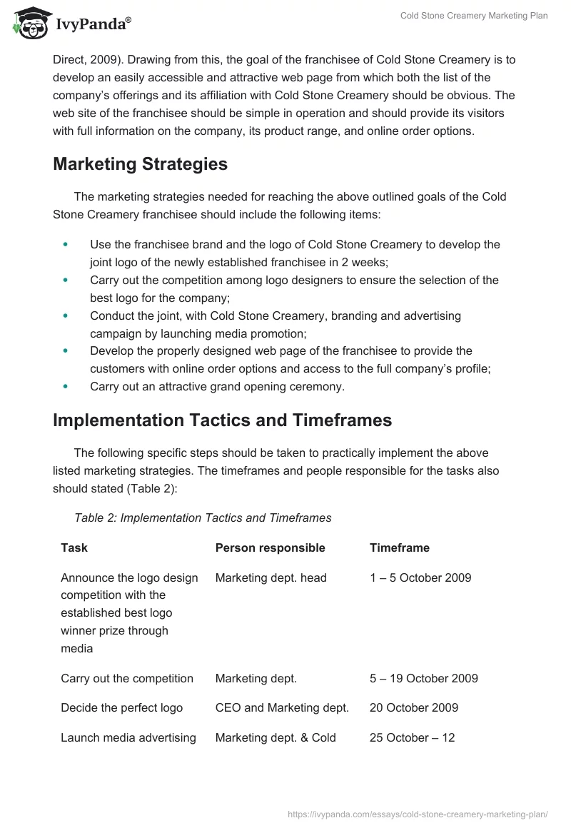 Cold Stone Creamery Marketing Plan. Page 4