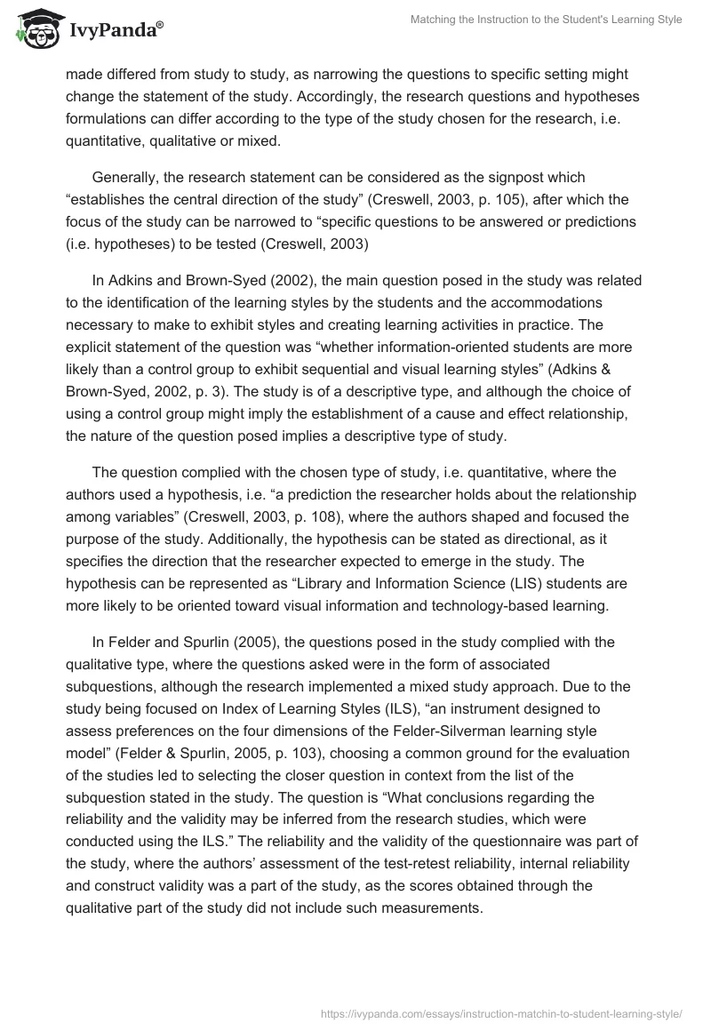 Matching the Instruction to the Student's Learning Style. Page 2