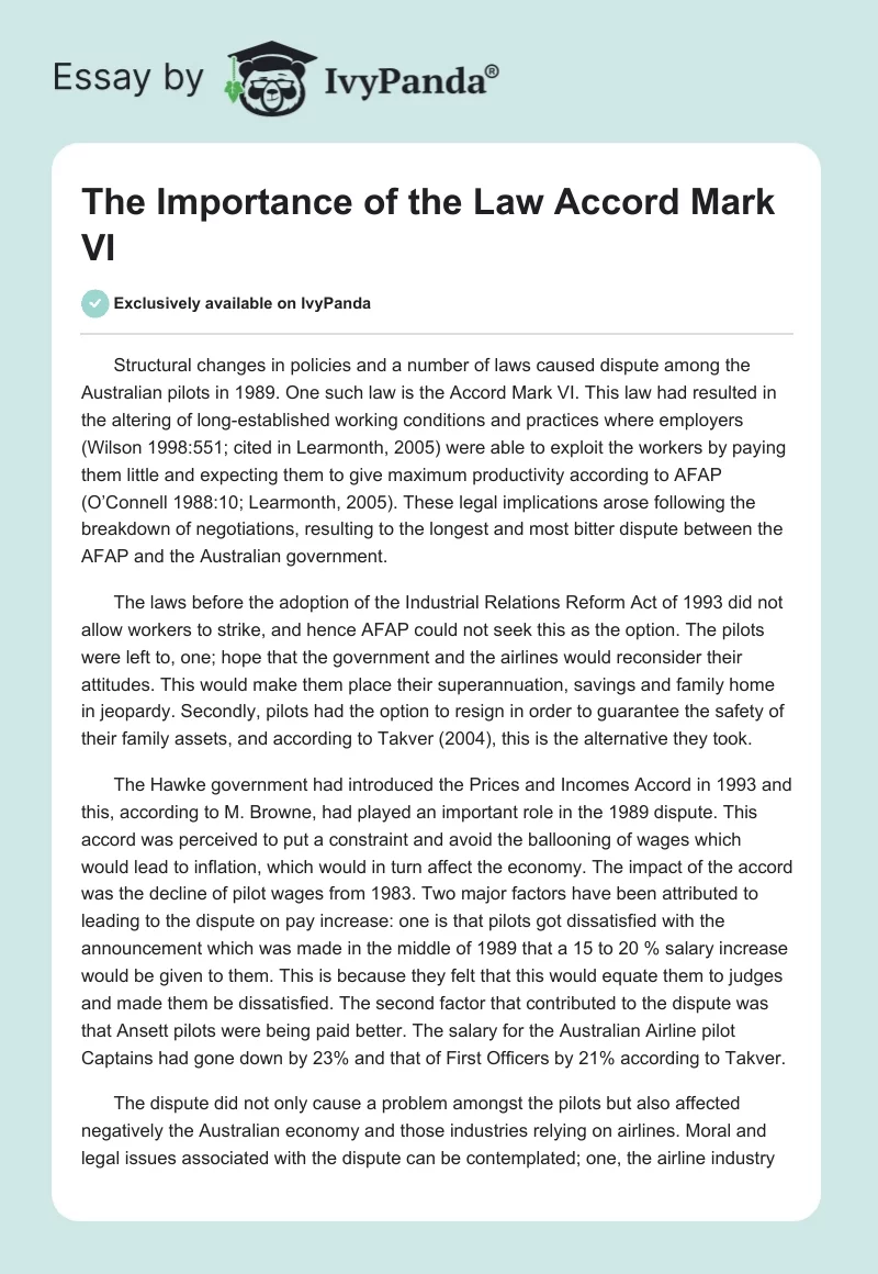 The Importance of the Law Accord Mark VI. Page 1
