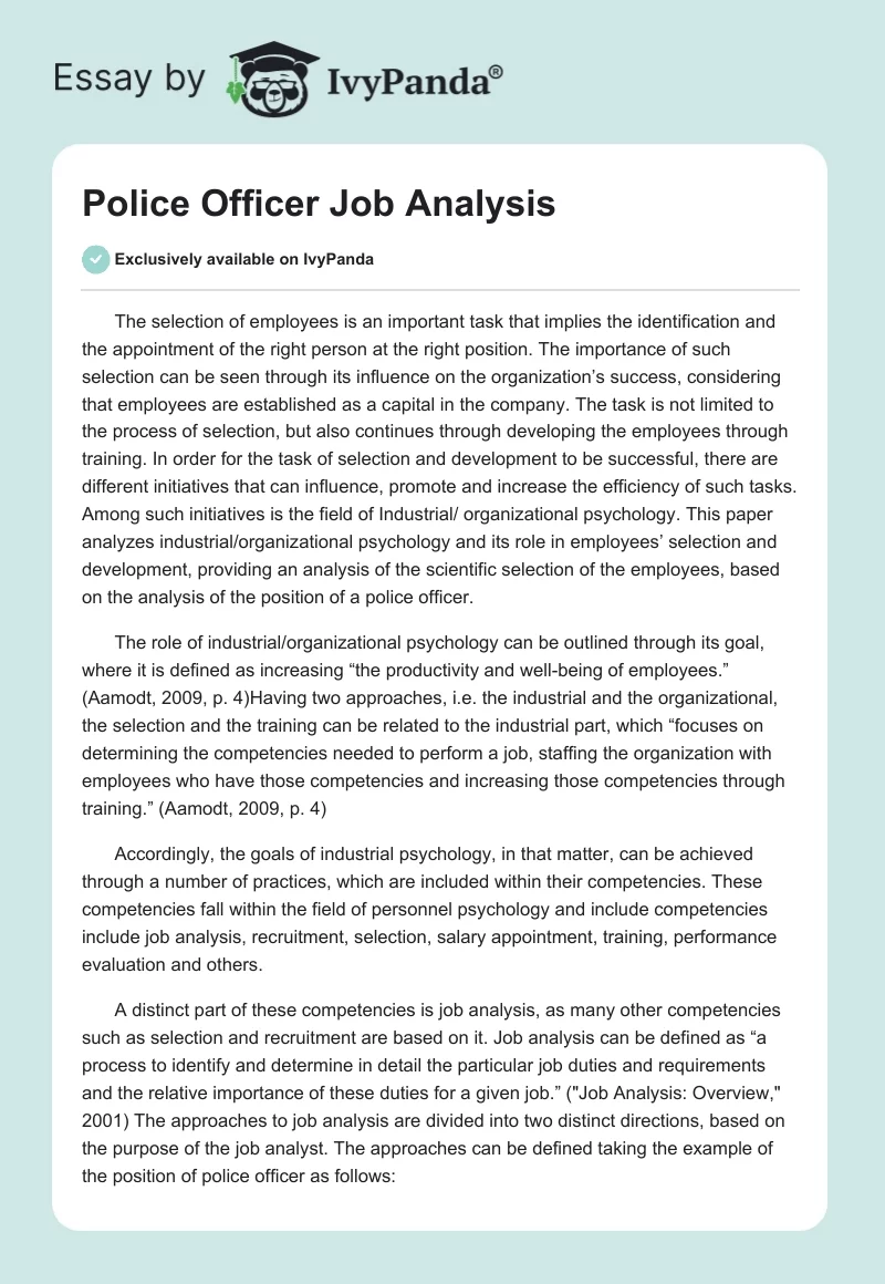 Police Officer Job Analysis. Page 1