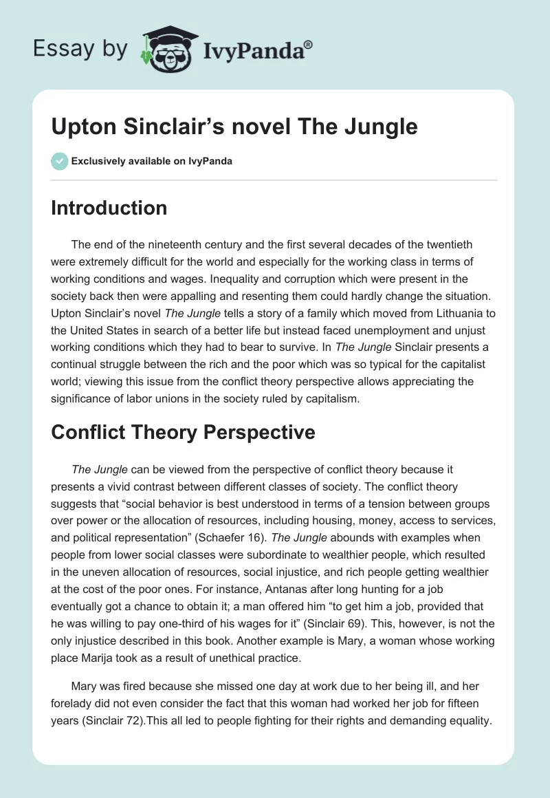 Upton Sinclair’s novel The Jungle. Page 1